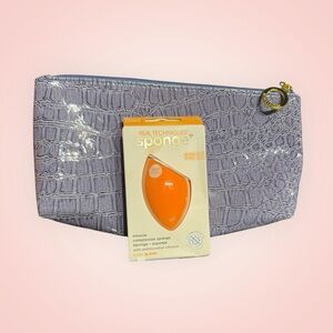 Estée Lauder Purple Faux Crocodile Lined Pouch with Real Techniques Sponge